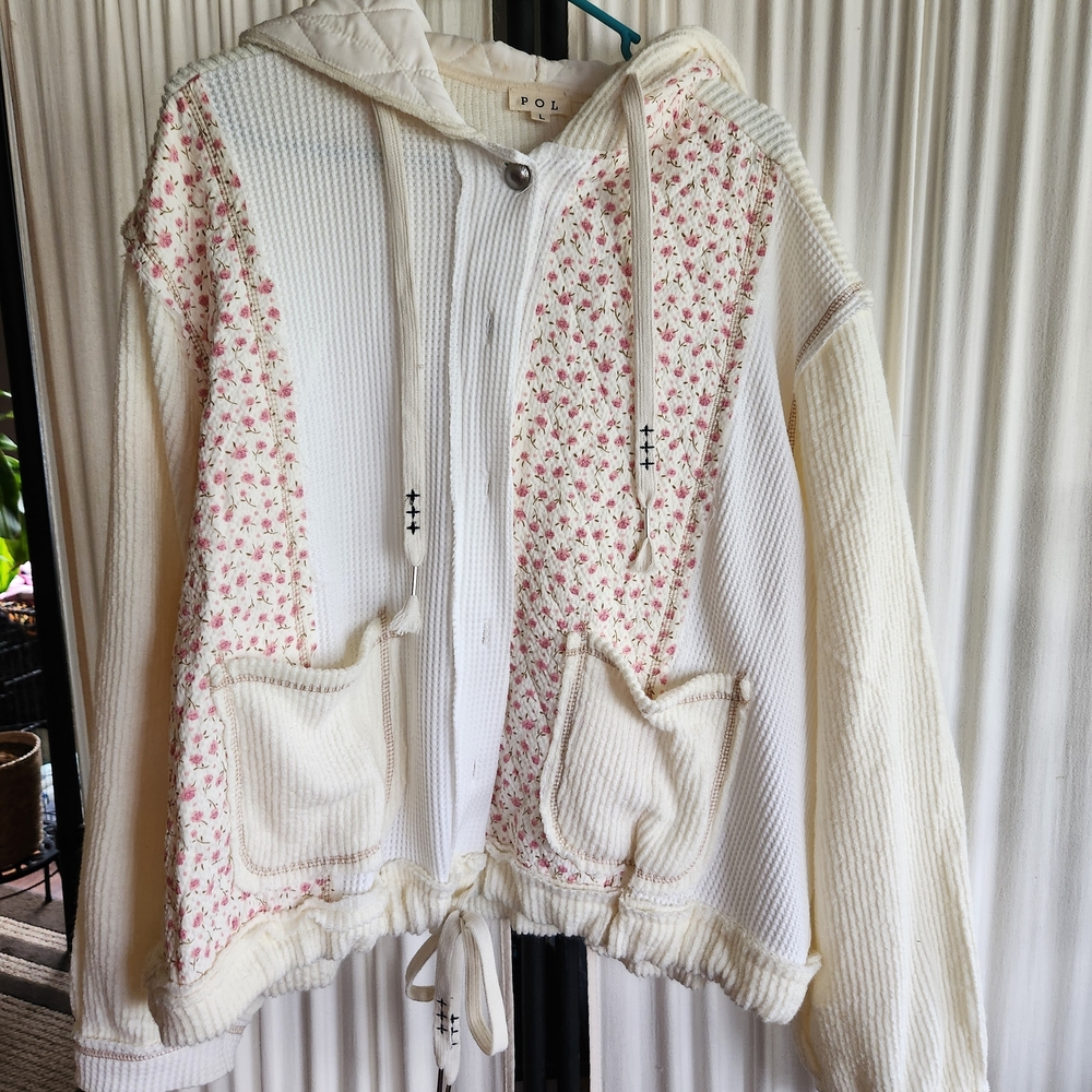 Pol Floral-Panel Cream Hooded Jacket